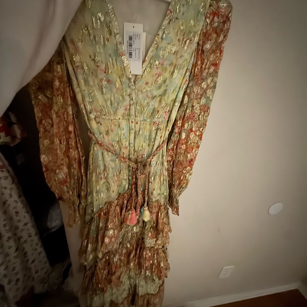 Rococo Sand Faye Belted Midi Maxi shimmer ruffle dress Boho